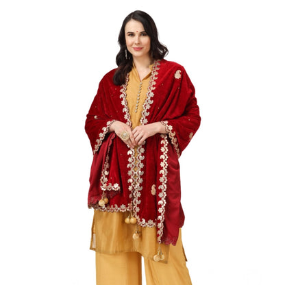 pkrkart Women's Velvet Gotta Patti Dupatta (Maroon, Length: 2.25 to 2.50 Mtr)