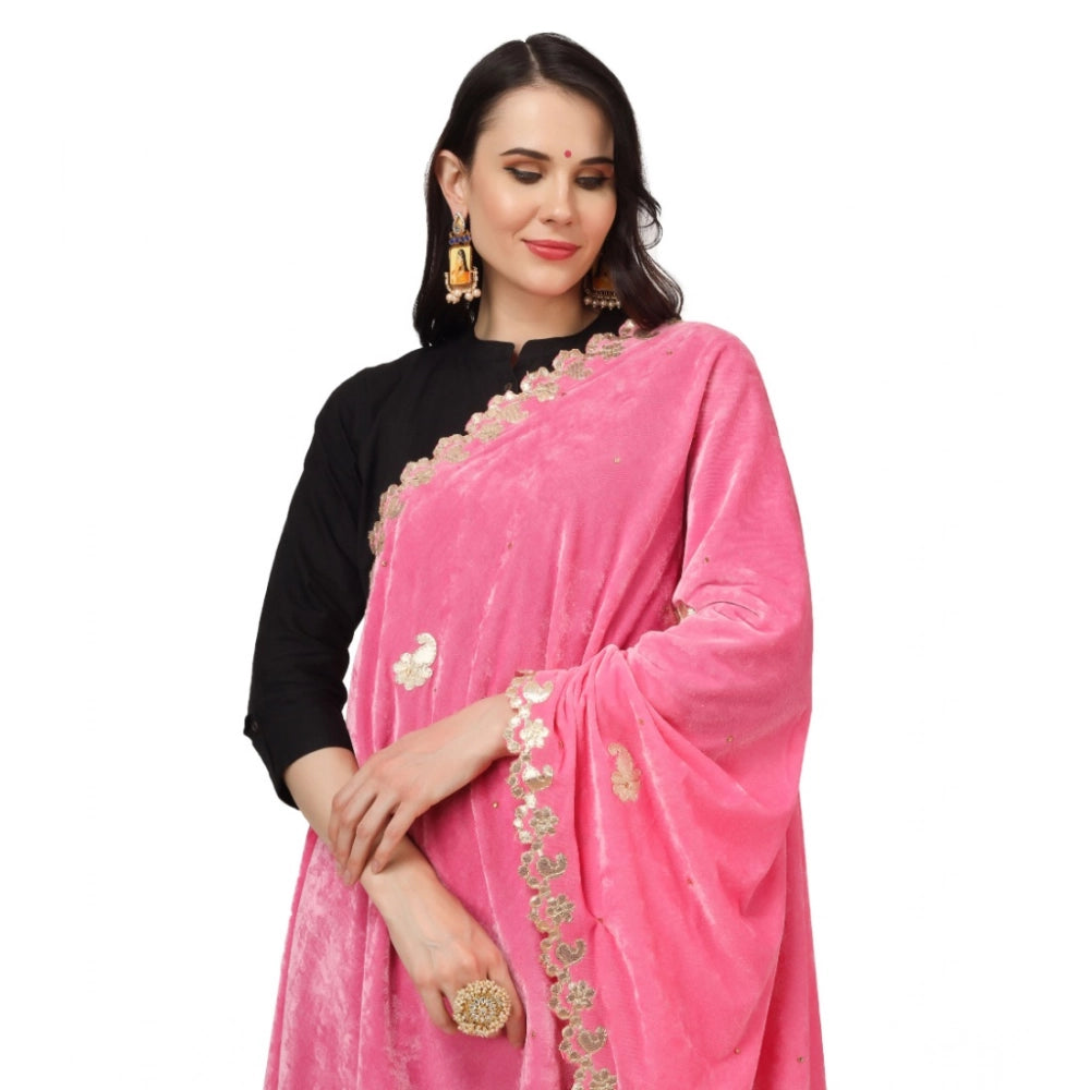 pkrkart Women's Velvet Gotta Patti Dupatta (Pink, Length: 2.25 to 2.50 Mtr)