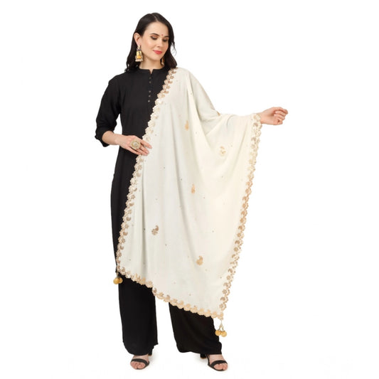 pkrkart Women's Velvet Gotta Patti Dupatta (Off White, Length: 2.25 to 2.50 Mtr)