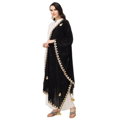 pkrkart Women's Velvet Gotta Patti Dupatta (Black, Length: 2.25 to 2.50 Mtr)