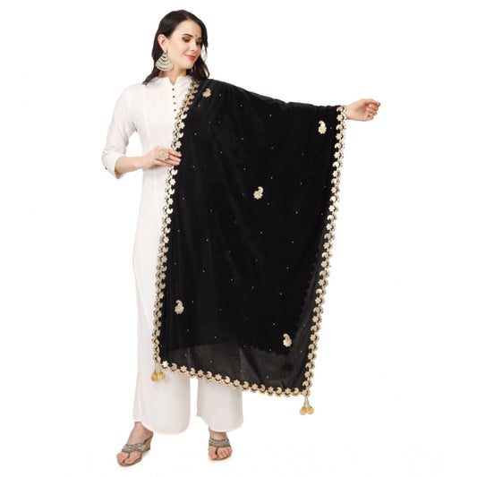pkrkart Women's Velvet Gotta Patti Dupatta (Black, Length: 2.25 to 2.50 Mtr)
