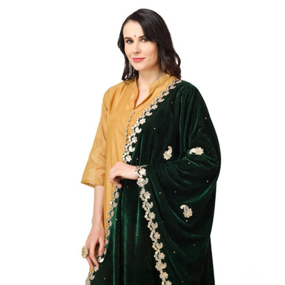 pkrkart Women's Velvet Gotta Patti Dupatta (Green, Length: 2.25 to 2.50 Mtr)