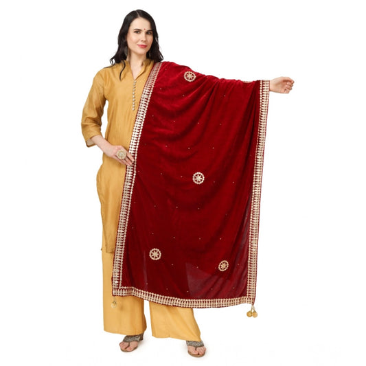 pkrkart Women's Velvet Gotta Patti Dupatta (Maroon, Length: 2.25 to 2.50 Mtr)