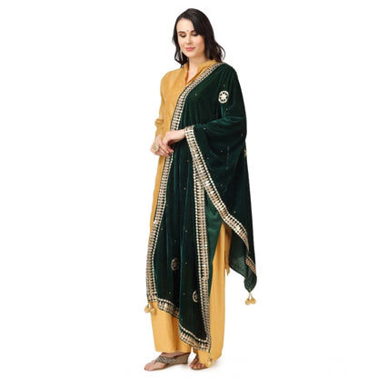 pkrkart Women's Velvet Gotta Patti Dupatta (Green, Length: 2.25 to 2.50 Mtr)