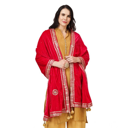 pkrkart Women's Velvet Gotta Patti Dupatta (Pink, Length: 2.25 to 2.50 Mtr)