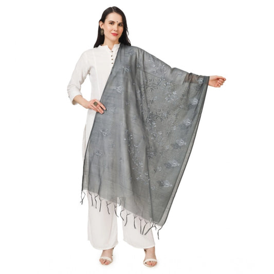 pkrkart Women's Cotton Embroidered Dupatta (Grey, Length: 2.25 to 2.50 Mtr)
