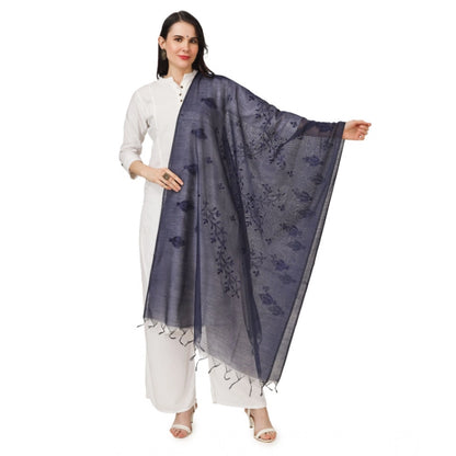 pkrkart Women's Cotton Embroidered Dupatta (Dark Blue, Length: 2.25 to 2.50 Mtr)