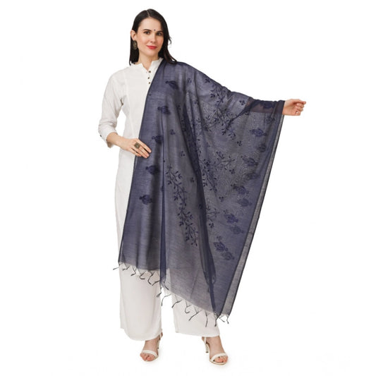 pkrkart Women's Cotton Embroidered Dupatta (Dark Blue, Length: 2.25 to 2.50 Mtr)