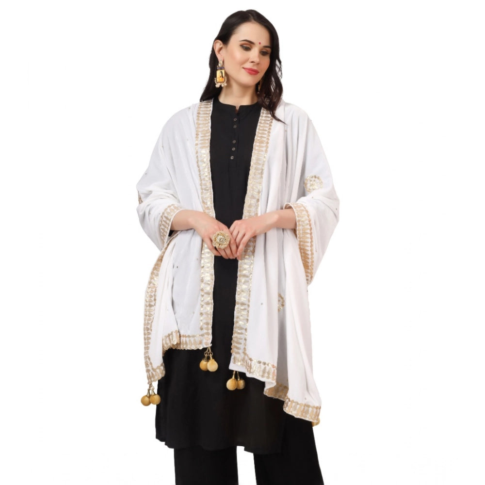 pkrkart Women's Velvet Gotta Patti Dupatta (White, Length: 2.25 to 2.50 Mtr)