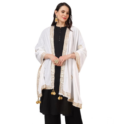 pkrkart Women's Velvet Gotta Patti Dupatta (White, Length: 2.25 to 2.50 Mtr)