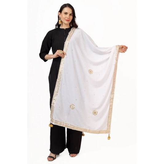pkrkart Women's Velvet Gotta Patti Dupatta (White, Length: 2.25 to 2.50 Mtr)