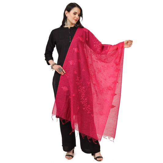 pkrkart Women's Cotton Embroidered Dupatta (Maroon, Length: 2.25 to 2.50 Mtr)