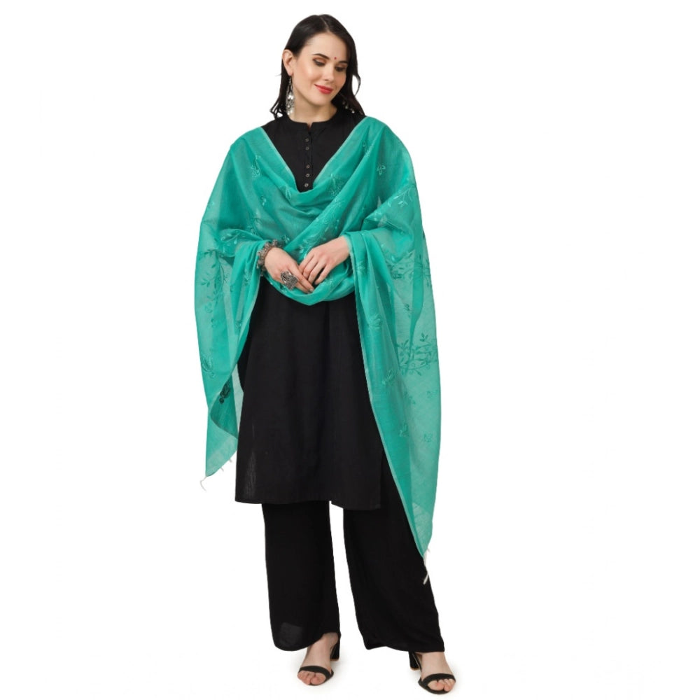 pkrkart Women's Cotton Embroidered Dupatta (Turquoise, Length: 2.25 to 2.50 Mtr)