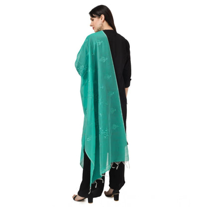 pkrkart Women's Cotton Embroidered Dupatta (Turquoise, Length: 2.25 to 2.50 Mtr)