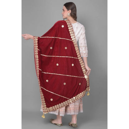 pkrkart Women's Velvet Gotta Patti Dupatta (Maroon, Length: 2.25 to 2.50 Mtr)