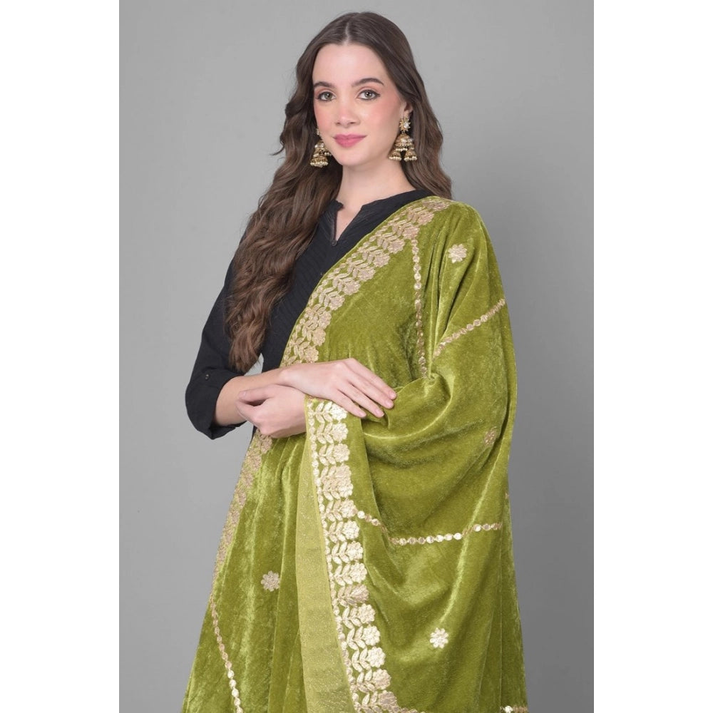pkrkart Women's Velvet Gotta Patti Dupatta (Olive, Length: 2.25 to 2.50 Mtr)