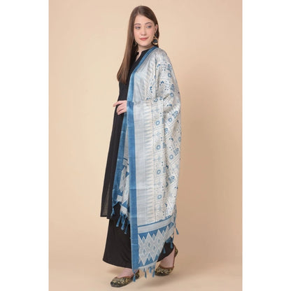 pkrkart Women's Art Silk Printed Dupatta (Turquoise, Length: 2.25 to 2.50 Mtr)