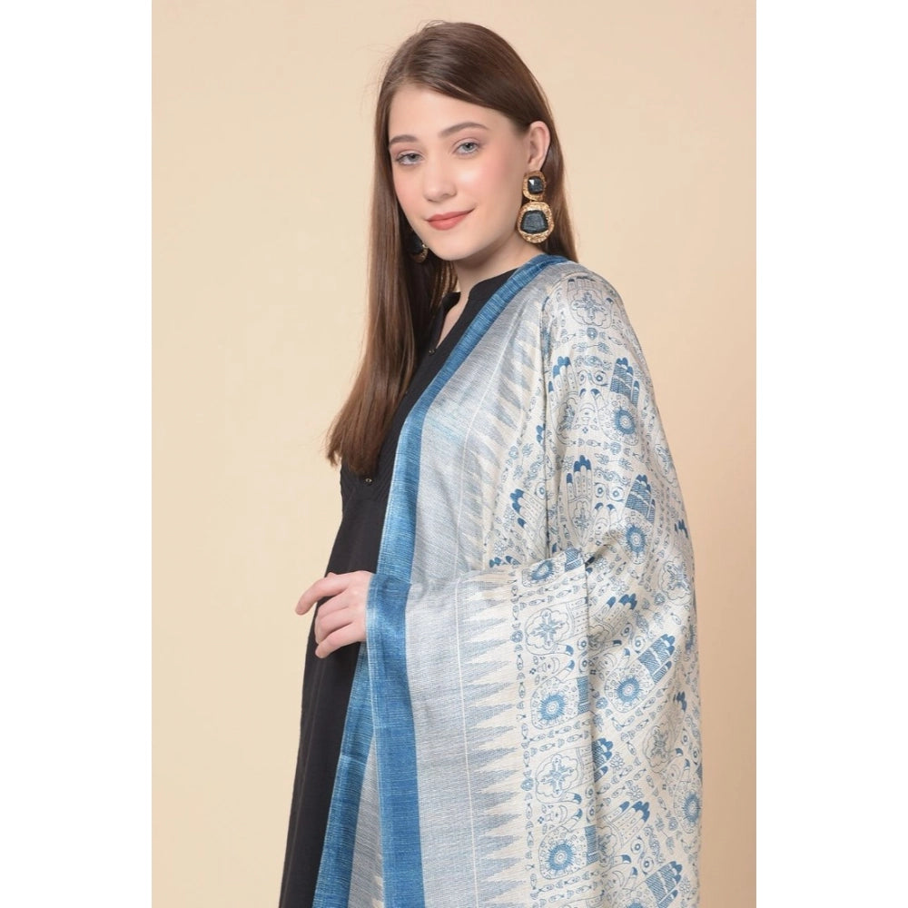 pkrkart Women's Art Silk Printed Dupatta (Turquoise, Length: 2.25 to 2.50 Mtr)