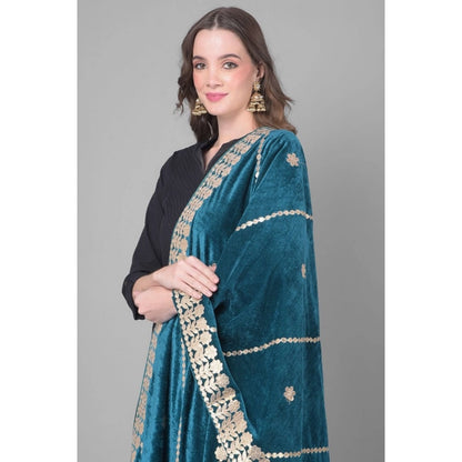 pkrkart Women's Velvet Gotta Patti Dupatta (Teal, Length: 2.25 to 2.50 Mtr)