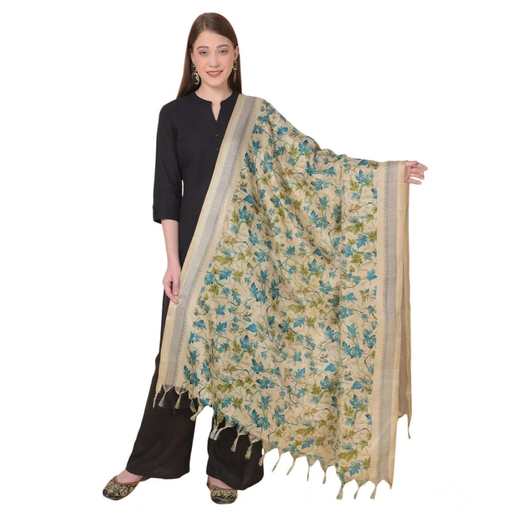 pkrkart Women's Art Silk Printed Dupatta (Gold, Length: 2.25 to 2.50 Mtr)