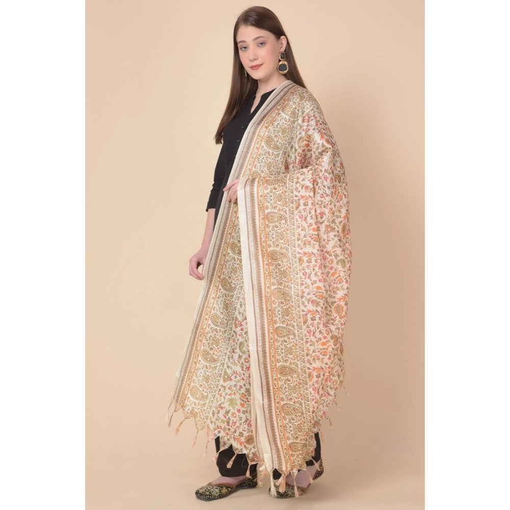 pkrkart Women's Art Silk Printed Dupatta (White, Length: 2.25 to 2.50 Mtr)