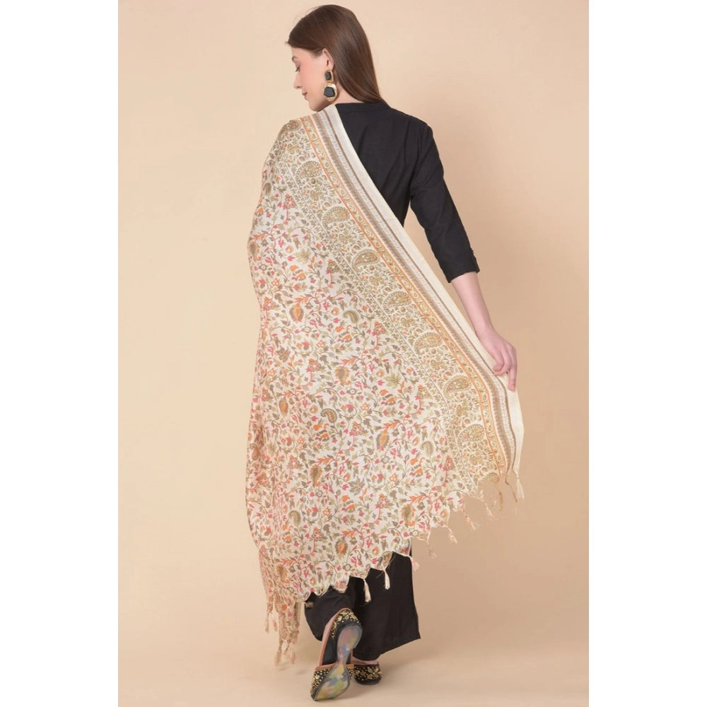 pkrkart Women's Art Silk Printed Dupatta (White, Length: 2.25 to 2.50 Mtr)
