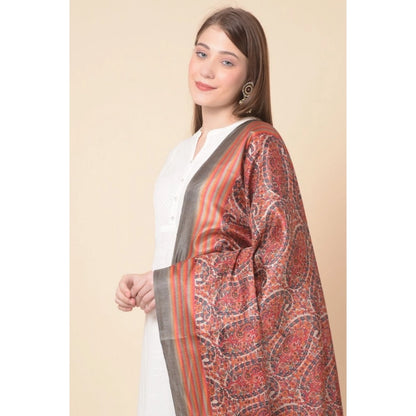 pkrkart Women's Art Silk Printed Dupatta (Orange, Length: 2.25 to 2.50 Mtr)