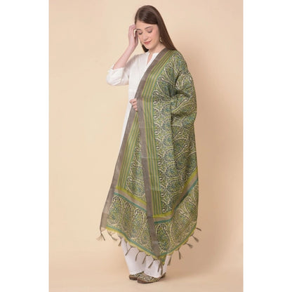 pkrkart Women's Art Silk Printed Dupatta (Green, Length: 2.25 to 2.50 Mtr)