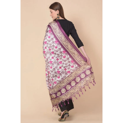 pkrkart Women's Art Silk Printed Dupatta (Purple, Length: 2.25 to 2.50 Mtr)