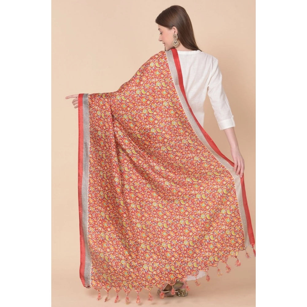 pkrkart Women's Art Silk Printed Dupatta (Red, Length: 2.25 to 2.50 Mtr)