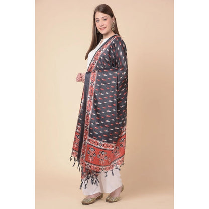 pkrkart Women's Art Silk Printed Dupatta (Black, Length: 2.25 to 2.50 Mtr)