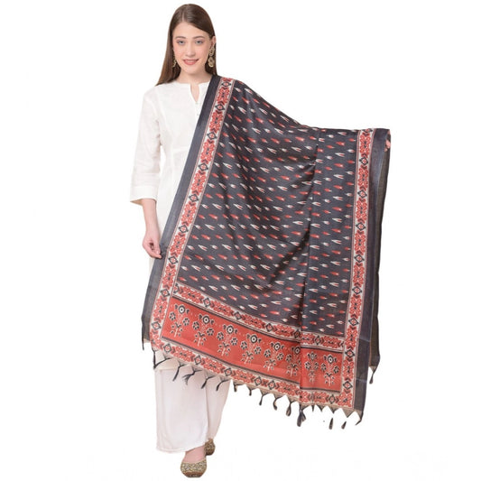 pkrkart Women's Art Silk Printed Dupatta (Black, Length: 2.25 to 2.50 Mtr)