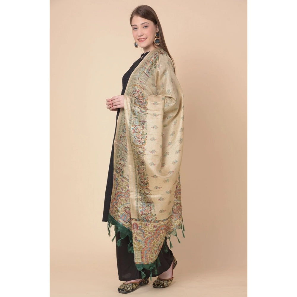 pkrkart Women's Art Silk Printed Dupatta (Gold, Length: 2.25 to 2.50 Mtr)