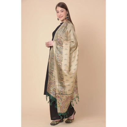 pkrkart Women's Art Silk Printed Dupatta (Gold, Length: 2.25 to 2.50 Mtr)