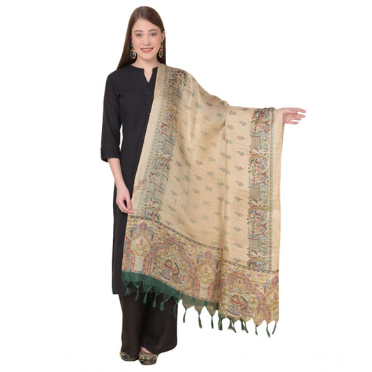 pkrkart Women's Art Silk Printed Dupatta (Gold, Length: 2.25 to 2.50 Mtr)