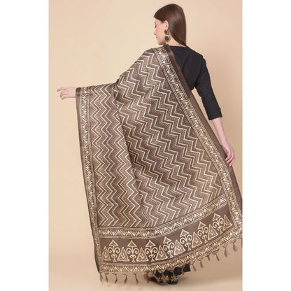 pkrkart Women's Art Silk Printed Dupatta (Brown, Length: 2.25 to 2.50 Mtr)