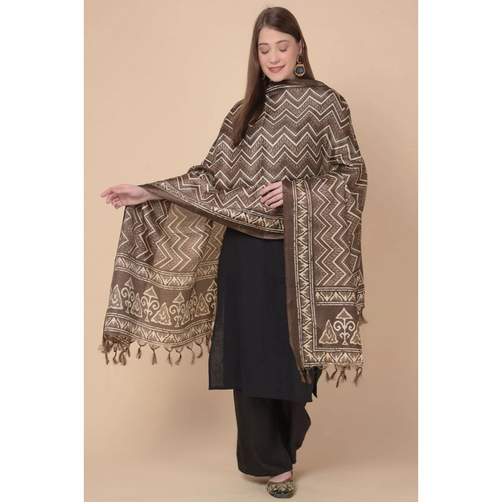 pkrkart Women's Art Silk Printed Dupatta (Brown, Length: 2.25 to 2.50 Mtr)