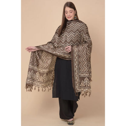 pkrkart Women's Art Silk Printed Dupatta (Brown, Length: 2.25 to 2.50 Mtr)