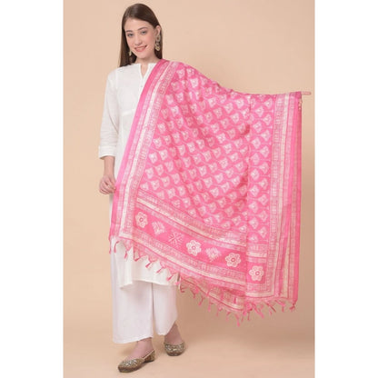 pkrkart Women's Art Silk Printed Dupatta (Pink, Length: 2.25 to 2.50 Mtr)