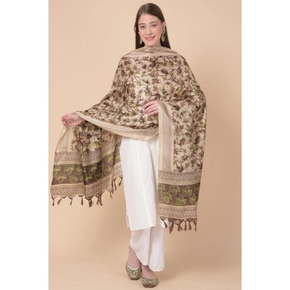 pkrkart Women's Art Silk Printed Dupatta (Gold, Length: 2.25 to 2.50 Mtr)