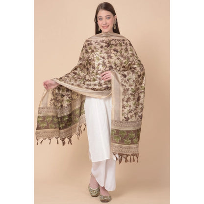pkrkart Women's Art Silk Printed Dupatta (Gold, Length: 2.25 to 2.50 Mtr)