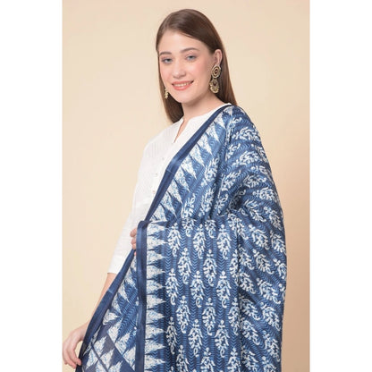 pkrkart Women's Art Silk Printed Dupatta (Blue, Length: 2.25 to 2.50 Mtr)