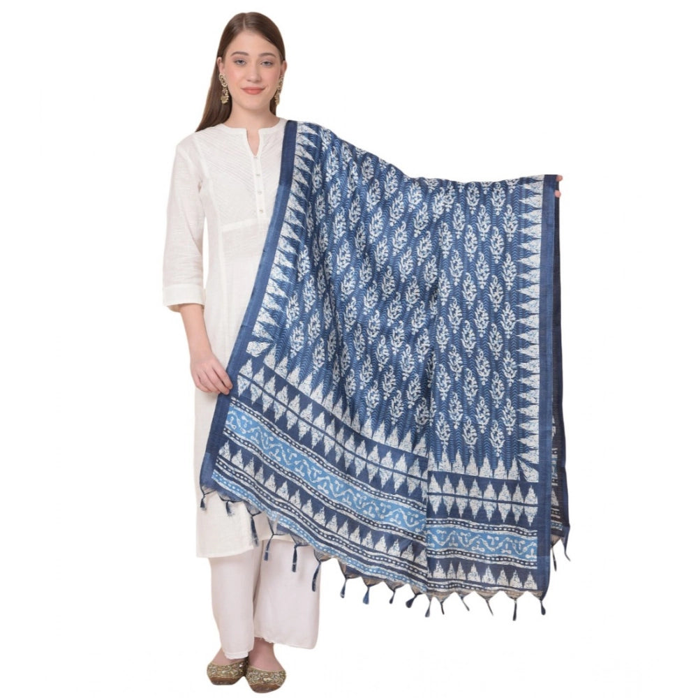 pkrkart Women's Art Silk Printed Dupatta (Blue, Length: 2.25 to 2.50 Mtr)