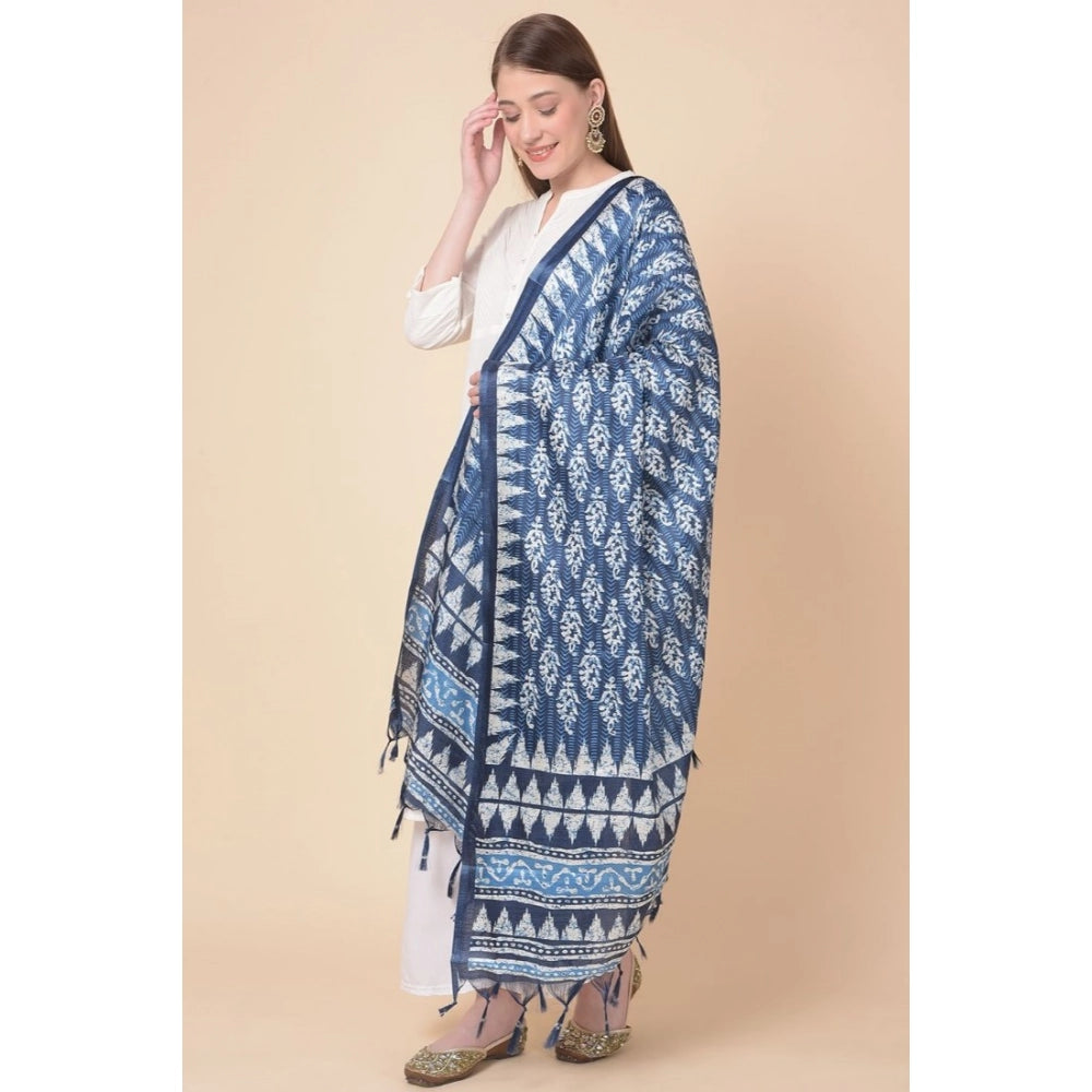 pkrkart Women's Art Silk Printed Dupatta (Blue, Length: 2.25 to 2.50 Mtr)