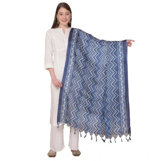 pkrkart Women's Art Silk Printed Dupatta (Blue, Length: 2.25 to 2.50 Mtr)
