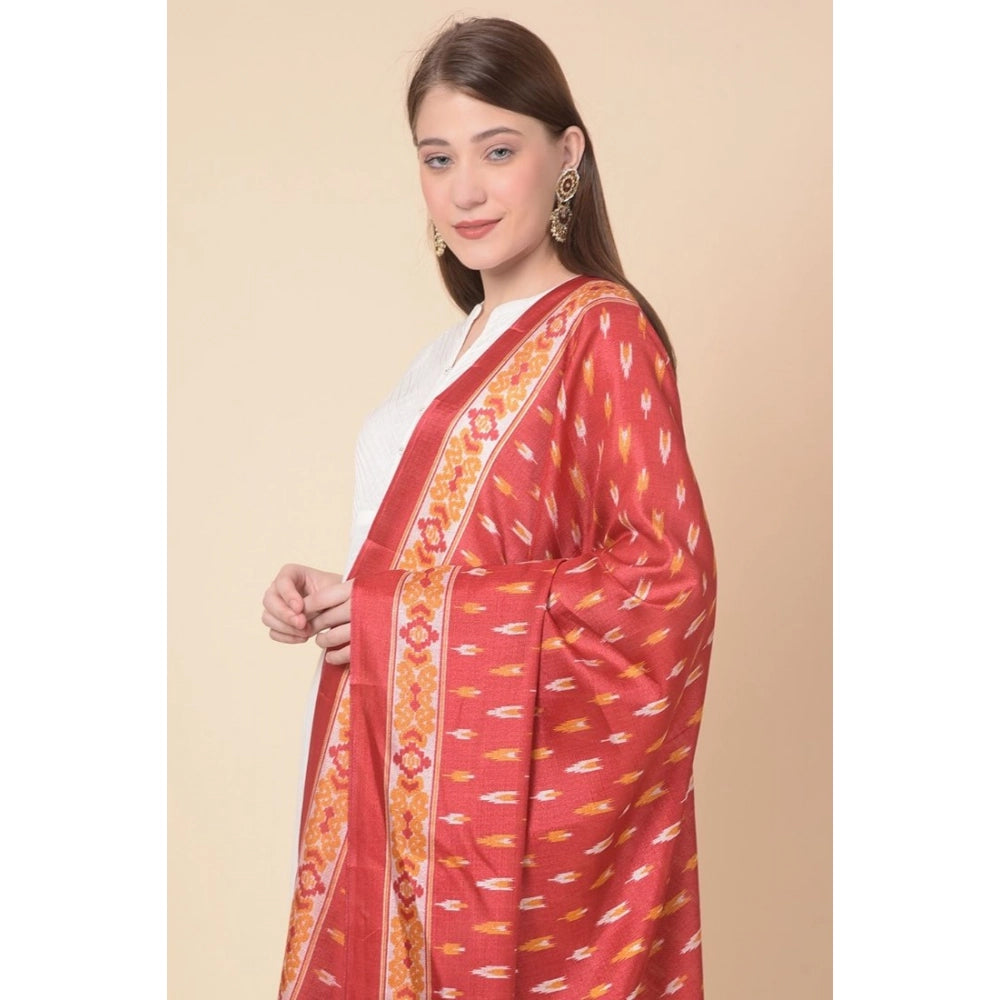pkrkart Women's Art Silk Printed Dupatta (Red, Length: 2.25 to 2.50 Mtr)