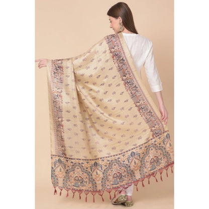 pkrkart Women's Art Silk Printed Dupatta (Gold, Length: 2.25 to 2.50 Mtr)