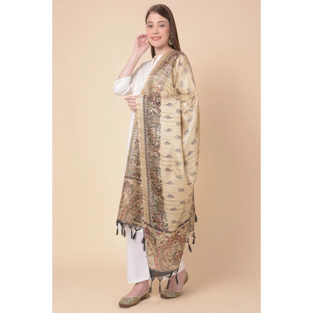 pkrkart Women's Art Silk Printed Dupatta (Gold, Length: 2.25 to 2.50 Mtr)
