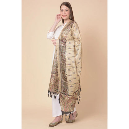 pkrkart Women's Art Silk Printed Dupatta (Gold, Length: 2.25 to 2.50 Mtr)