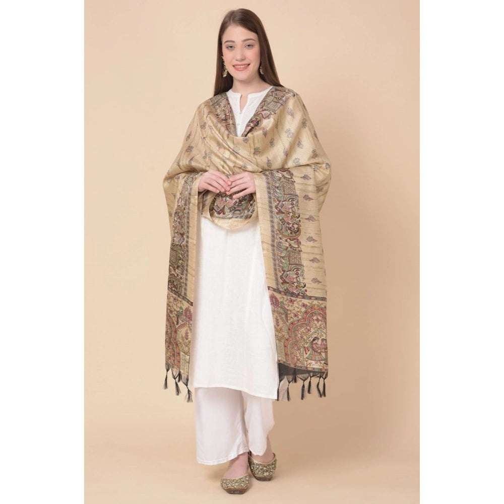 pkrkart Women's Art Silk Printed Dupatta (Gold, Length: 2.25 to 2.50 Mtr)